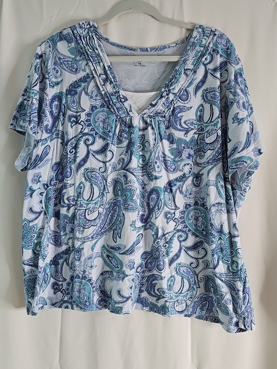 croft & barrow Tops - croft & barrow Blue & Aqua Paisley V-Neck Short Sleeve Tunic